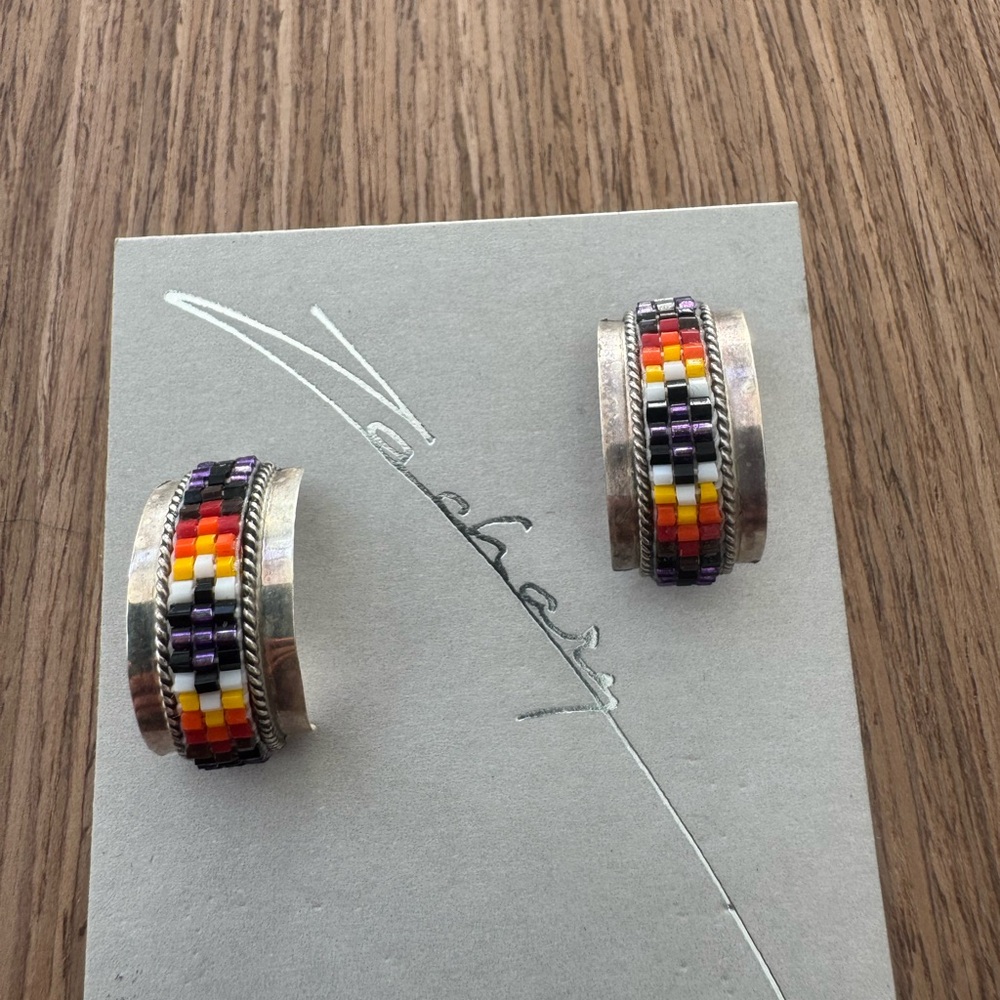 Native American Handmade Multicolor Beaded Hoop Earrings